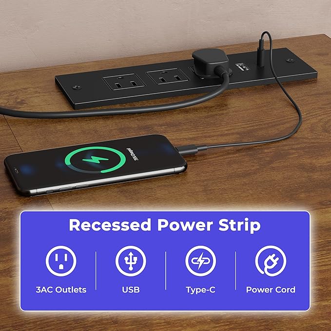 JOISCOPE 48 x 24 Inch Gaming Computer Desk with Table Power Outlets,Home Office Desk with Storage Shelves and USB & Type-C Outlet for Bedroom,Home Office,Morden Simple Writing Table,Vintage Oak Finish - LeafyLoom