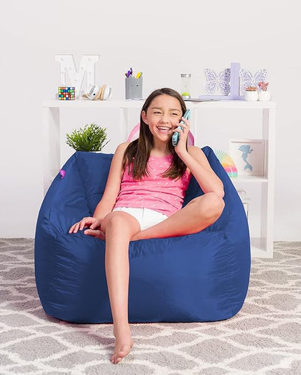 Posh Creations Structured Comfy Seat for Playrooms and Bedrooms, Large Bean Bag Chair, Coronado Chair, Navy - LeafyLoom