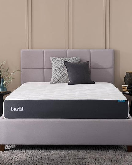 LUCID 10 Inch Memory Foam Mattress - Medium Feel - Infused with Bamboo Charcoal and Gel - Bed in a Box - Temperature Regulating - Pressure Relief - Breathable - Twin Size - LeafyLoom