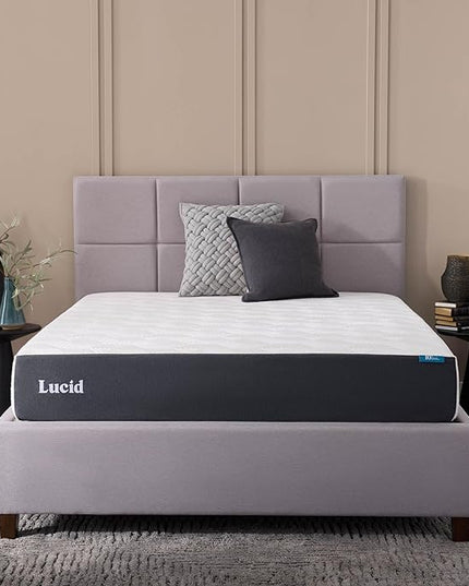 LUCID 10 Inch Memory Foam Mattress - Plush Feel - Infused with Bamboo Charcoal and Gel - Bed in a Box - Temperature Regulating - Pressure Relief - Breathable - Full Size - LeafyLoom