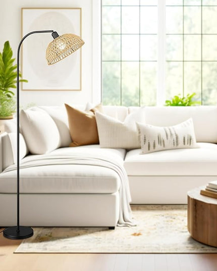 Farmhouse Floor Lamps with Remote Control for Living Room, Arch Tall Standing Lamp, Over Couch Mid Century Arched Reading Lamp, Dimmable Tall Lamp with 9W LED Bulb for Bedroom,Office (Black) - LeafyLoom