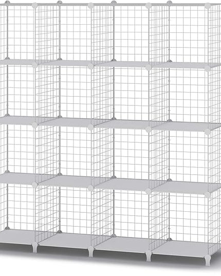 HOMIDEC Wire Cube Storage, Storage Shelves 16 Cube Bookshelf Bookcase Closet Organizer and Storage, Wire Storage Shelves Multi-Use DIY Storage Cube Shelf for Books, Toys, Clothes, Tools - LeafyLoom