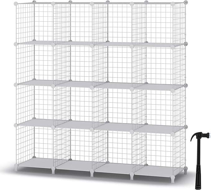 HOMIDEC Wire Cube Storage, Storage Shelves 16 Cube Bookshelf Bookcase Closet Organizer and Storage, Wire Storage Shelves Multi-Use DIY Storage Cube Shelf for Books, Toys, Clothes, Tools - LeafyLoom