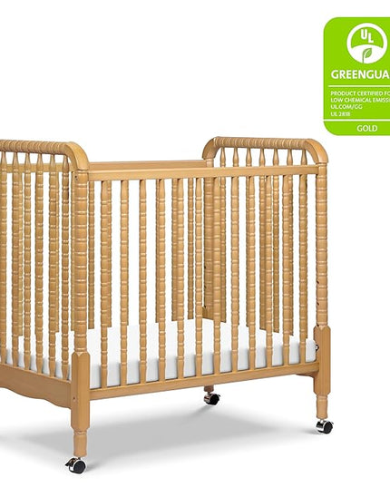 DaVinci Jenny Lind 3-in-1 Convertible Mini Crib in Honey, Removable Wheels, Greenguard Gold Certified - LeafyLoom