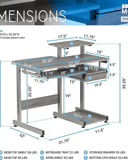 NicBex Laik-DW-00053-DX Desks, 37.75" W x 22" D x 35.25" H, Gray - LeafyLoom