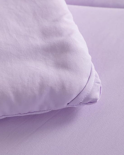NTBAY Twin Comforter Set with Sheets, 5 Pieces Soft and Breathable Twin Bedding Set, Twin Bed in a Bag, Down Alternative Comforter Set Solid Color All Season, Kids Bedding Set, Light Purple - LeafyLoom