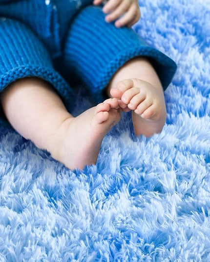 Noahas Oval Fluffy Blue Rainbow Rug 2.6X5.3 Small Kids Rugs for Bedroom Girls And Boys Aesthetic,Bedside Bedroom Rug,Ultra Soft Runner Carpet Modern Shaggy Nursery Area Rugs Home D飯r - LeafyLoom