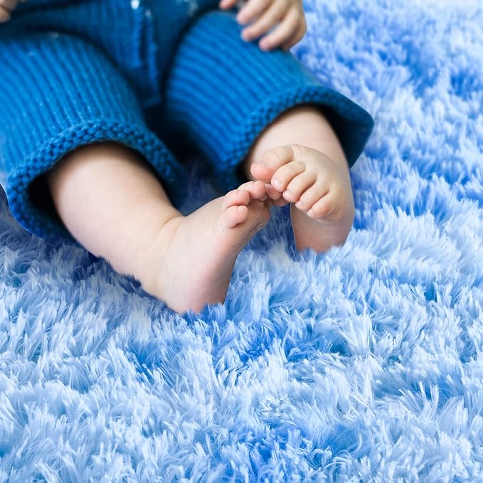 Noahas Oval Fluffy Blue Rainbow Rug 2.6X5.3 Small Kids Rugs for Bedroom Girls And Boys Aesthetic,Bedside Bedroom Rug,Ultra Soft Runner Carpet Modern Shaggy Nursery Area Rugs Home D飯r - LeafyLoom