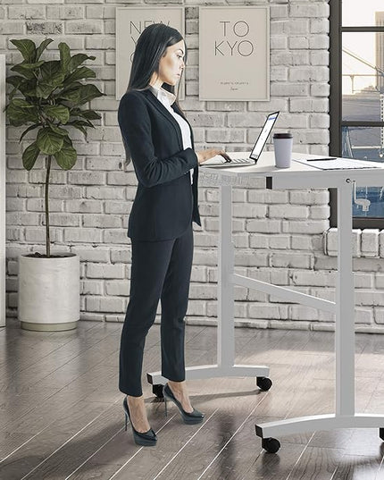 NicBex Office Desks Sit Stand Desk with Casters Height Adjustable Home Office Desks with Side Crank (Switchable Either Side, Left or Right Side Crank) for Living Room, Home Office, Study Room, White - LeafyLoom