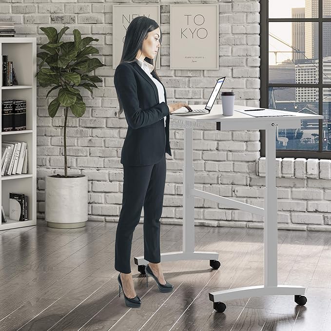 NicBex Office Desks Sit Stand Desk with Casters Height Adjustable Home Office Desks with Side Crank (Switchable Either Side, Left or Right Side Crank) for Living Room, Home Office, Study Room, White - LeafyLoom