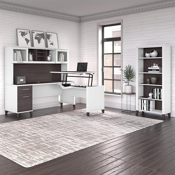Bush Furniture Somerset Computer Drawers | Office Home Workspace | Large Desk, 72W, Storm Gray/White - LeafyLoom