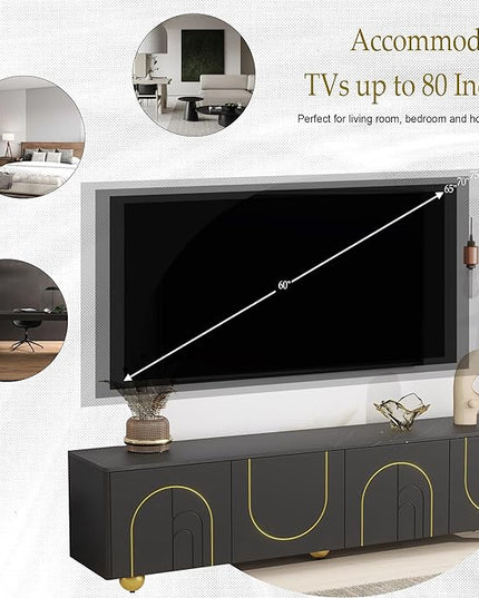 Merax Modern TV Stand for Televisions up to 75 Inches, 68.9“ Entertainment Center with Storage Cabinets and Adjustable Shelf, Media Console Table & Marble-patterned Top for Living room, Black - LeafyLoom