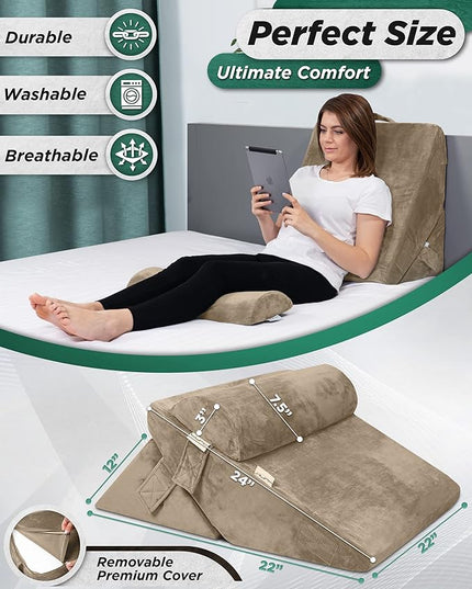 Lunix 3pcs Orthopedic Bed Wedge Pillow Set, Post Surgery Memory Foam for Back, Leg & Knee Pain Relief, Sitting Pillow, Adjustable Pillows for Acid Reflux and GERD for Sleeping, with Hot Cold Pack - LeafyLoom