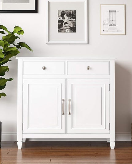 SIMPLIHOME Connaught SOLID WOOD 40 inch Wide Traditional Entryway Storage Cabinet in White for the Living Room, Entryway and Family Room - LeafyLoom