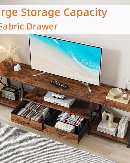 TV Stand with Fabric Drawers for 80 85 Inches TV - Entertainment Center and Industrial TV Console Table with Open Storage Shelves for Living Room, Bedroom- 79.1" Rustic Brown - LeafyLoom