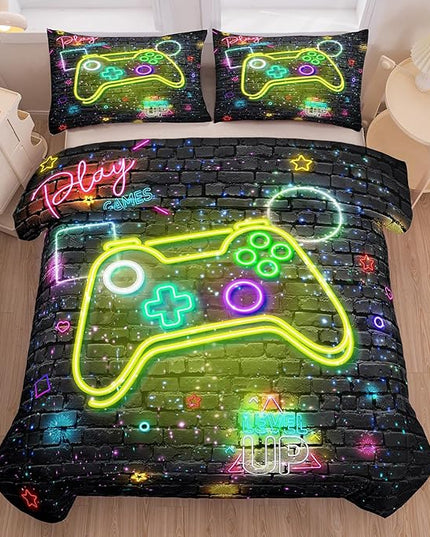 Twin Bedding Sets for Boys, Gamer Comforter Sets for Boys Teens, 3D Printed Gaming Console Soft Microfiber Bedding Sets, Twin Bed Comforter Set for Boys (1 Comforter +1 Pillowcases) - LeafyLoom