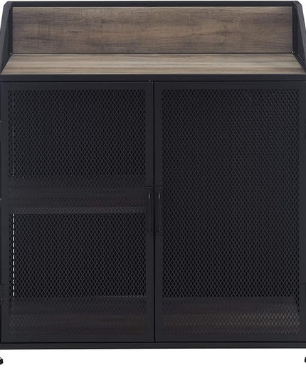 Walker Edison Malcomb Urban Industrial Metal Mesh Double Door Rolling Bar Cabinet, 33 Inch, Grey - LeafyLoom