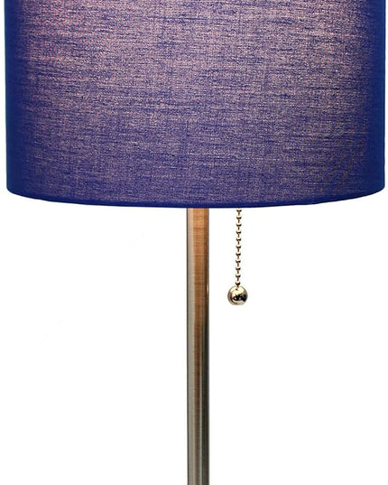 Simple Designs LT1144-NAV Sleek and Slender Brushed Steel Table Lamp with Charging Outlet, for Bedroom, Living Room, Entryway, Office, Dining Room, Study, Navy Blue Shade - LeafyLoom
