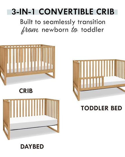 Davinci Hunter 3-in-1 Convertible Crib, Honey, Easy Assemble, Greenguard Gold Certified - LeafyLoom