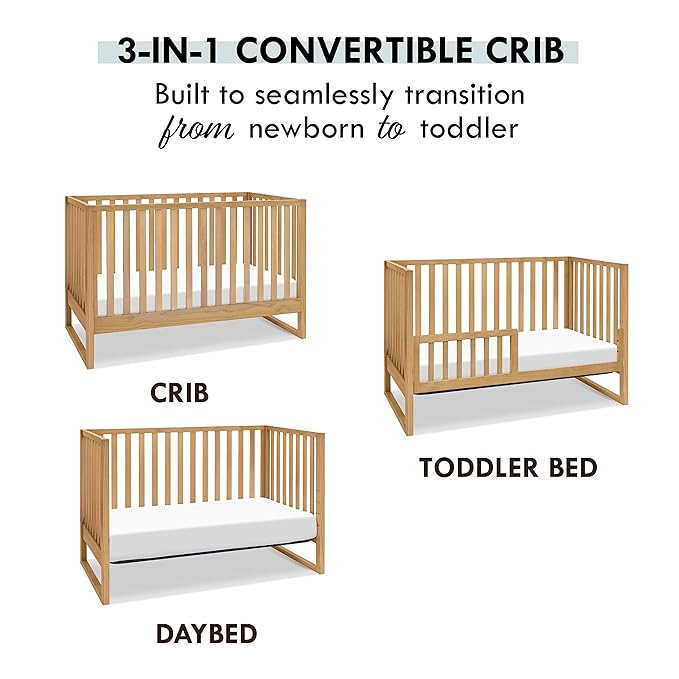 Davinci Hunter 3-in-1 Convertible Crib, Honey, Easy Assemble, Greenguard Gold Certified - LeafyLoom