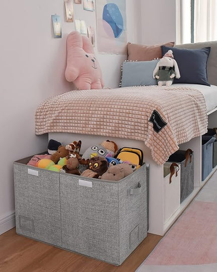 GRANNY SAYS Toy Chest with Lids, Foldable Toy Storage Organizer with Handles, Stuffed Animal Storage for Nursery Room Playroom, Living Room, Large Toy Box for Boys and Girls, Gray - LeafyLoom