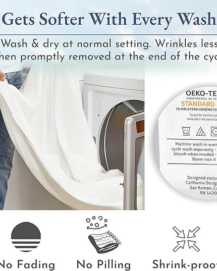 California Design Den Striped Sheets for King Size Bed, Soft 100% Cotton Sheets, Luxury 400 Thread Count Sateen, 4 Piece Deep Pocket Cooling Sheets Set (White Sheets) - LeafyLoom