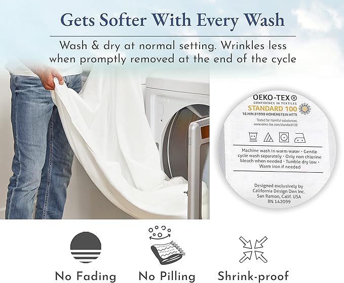 California Design Den Striped Sheets for King Size Bed, Soft 100% Cotton Sheets, Luxury 400 Thread Count Sateen, 4 Piece Deep Pocket Cooling Sheets Set (White Sheets) - LeafyLoom