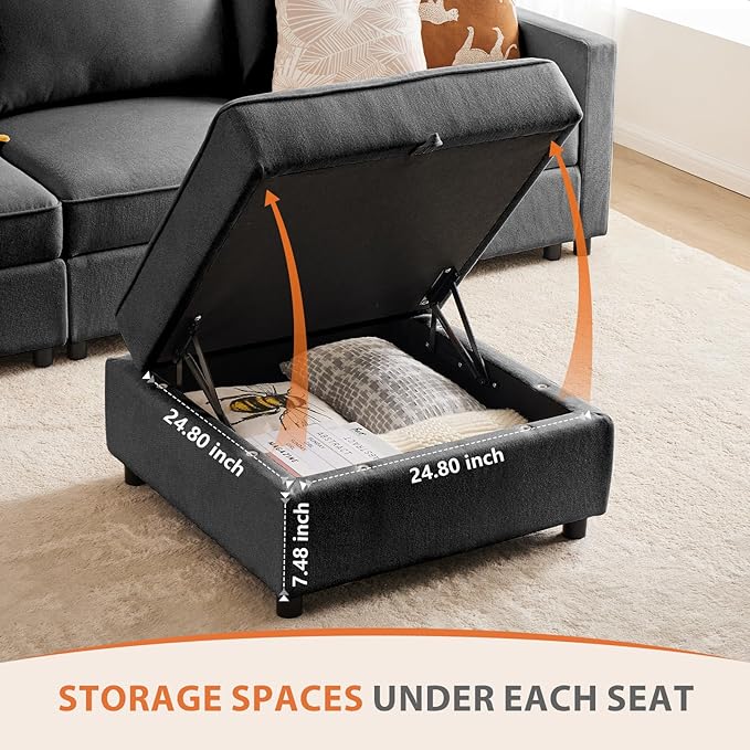 Sweetcrispy Convertible Sectional Sofa Couch, 4 Seat Sofa Set with Storage for Living Room, L-Shaped Modern Modular Sofa Sleeper with Ottoman, Comfy Sofa Couch with Extra Deep Seats, Grey - LeafyLoom