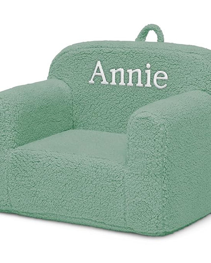 Delta Children Personalized Sherpa Cozee Chair - Customize with Name – Foam Kids Chair for Ages 18 Months and Up, Sage - LeafyLoom