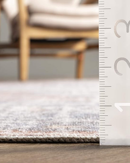 nuLOOM 6x9 Machine Washable Rain Haven Vintage Medallion Area Rug, Peach, Traditional Faded Design, Non-Slip Backing, Stain Resistant, For Bedroom, Dining Room, Living Room, Kitchen - LeafyLoom