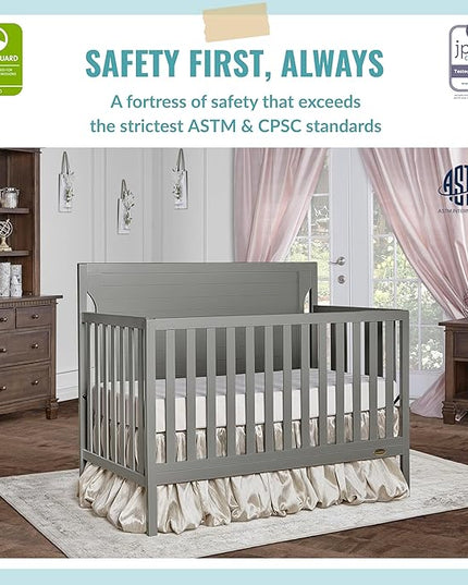 Cape Cod 5-in-1 Convertible Crib in Storm Grey, Greenguard Gold Certified, 55x30x44.5 Inch (Pack of 1) - LeafyLoom