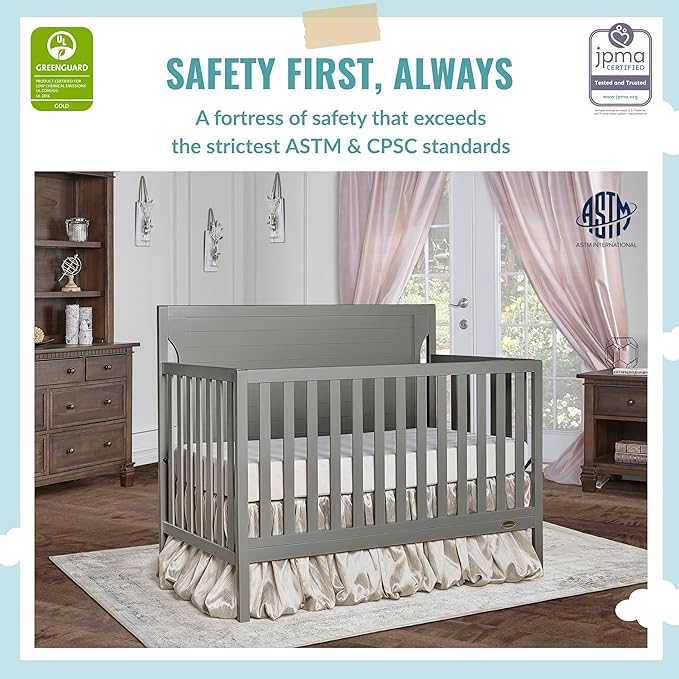 Cape Cod 5-in-1 Convertible Crib in Storm Grey, Greenguard Gold Certified, 55x30x44.5 Inch (Pack of 1) - LeafyLoom