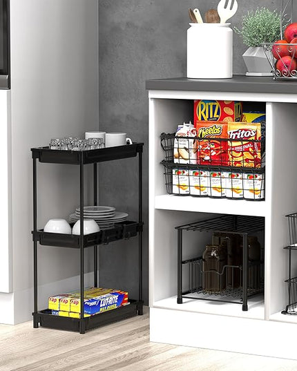SimpleHouseware Standard 3-Tier Slim Rolling Storage Cart, Black - LeafyLoom