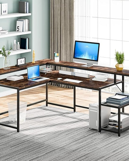 L-Shaped Computer Desk, Extra Large, Brown - LeafyLoom