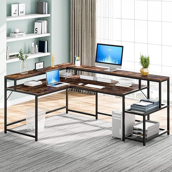 L-Shaped Computer Desk, Extra Large, Brown - LeafyLoom