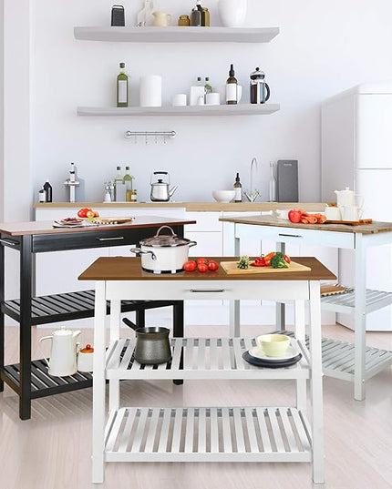 Casual HOME Kitchen Island with Solid American Top, White & Cherry Natural - LeafyLoom