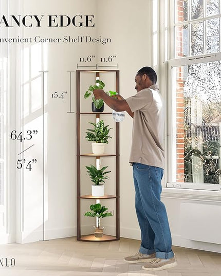 FENLO Fancy - LED Display Shelf with Dimmable Lights, LED Shelf Floor Lamps for Living Room, Sturdy Corner Shelf Curio Cabinet Display, Tall Floor Lamps with Shelves - LeafyLoom