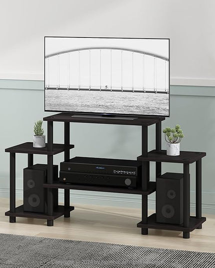 Furinno Turn-N-Tube No Tools Entertainment Center, Round, Square corner, Dark Walnut,11257DWN - LeafyLoom