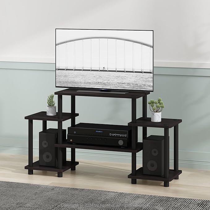 Furinno Turn-N-Tube No Tools Entertainment Center, Round, Square corner, Dark Walnut,11257DWN - LeafyLoom