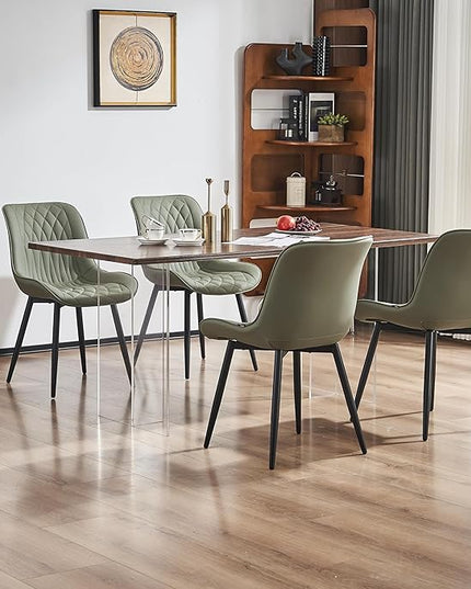 YOUNIKE Olive Green Dining Chairs set of 2 with High Backs Mid Century Modern Kitchen & Dining Room Chairs PU Faux Leather Upholstered sillas de comedor Comfortable Padded Accent Chairs with Metal Leg - LeafyLoom