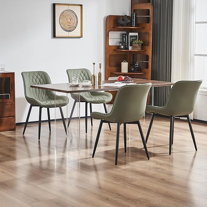 YOUNIKE Olive Green Dining Chairs set of 2 with High Backs Mid Century Modern Kitchen & Dining Room Chairs PU Faux Leather Upholstered sillas de comedor Comfortable Padded Accent Chairs with Metal Leg - LeafyLoom