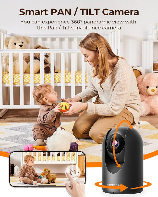 FOSCAM Home Security Camera R4S 4MP WiFi IP Camera,Wireless Baby Monitor with AI Human Detection Sound Detection 33ft Night Vision 2 Way Audio Camera Compatible with Alexa Black Foscam