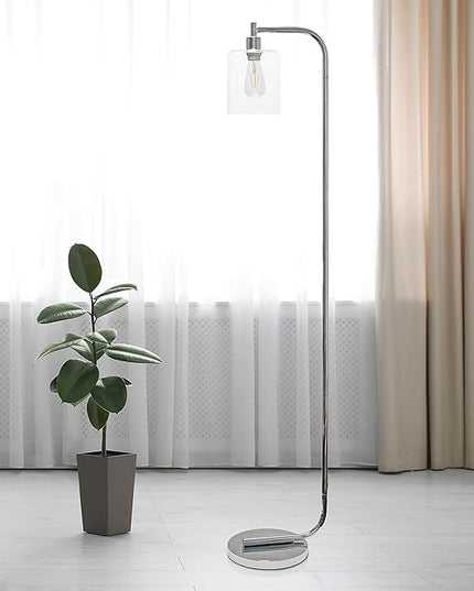 Simple Designs LF1036-CHR Antique Style Industrial Iron Lantern Floor Lamp with Glass Shade, Chrome - LeafyLoom