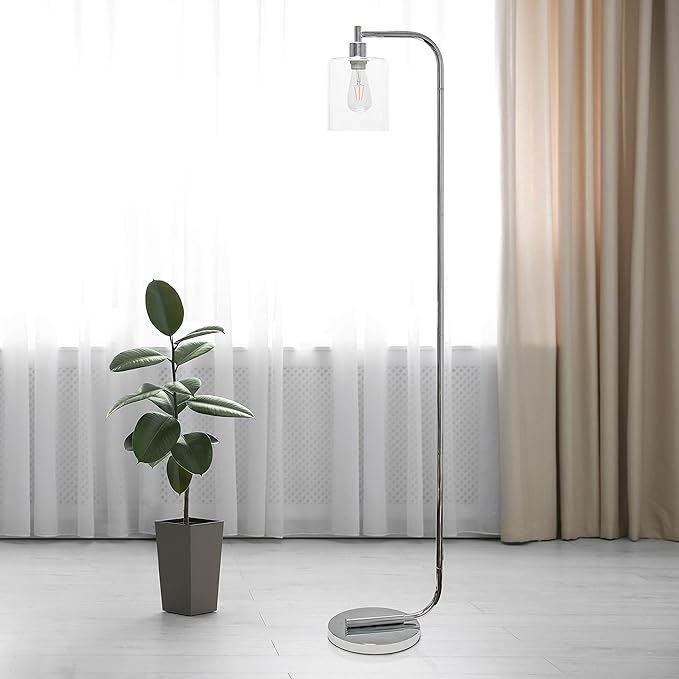 Simple Designs LF1036-CHR Antique Style Industrial Iron Lantern Floor Lamp with Glass Shade, Chrome - LeafyLoom