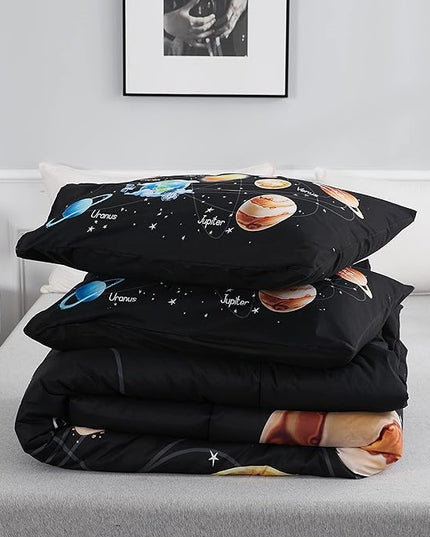 Solar System Comforter Set Queen Universe Planets Theme Bedding Set 3 Pieces 1 Space Comforter and 2 Pillow Shams for Boys Girls Kids Ultra-Soft Microfiber All Seasons for Bedroom Sofa - LeafyLoom