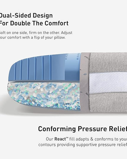 Bedgear Flow Cuddle Curve Pillow - Size 1.0 - Breathable Side Sleeper Pillow - Soft Bed Pillow - Hypoallergenic and Removable Cover - 20" W x 26" L x 5.25" H - LeafyLoom