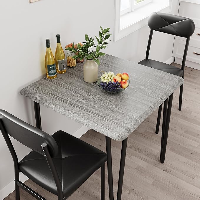 Dining Table for 2, Small Square kitchen Dinner Table Set for 2,Space Saving Wood Modern Dinette With Upholstered,Dining Room Furniture for Breakfast Nook, Apartment,Home Office Small Space,3 Piece - LeafyLoom