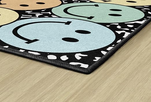 Flagship Carpets Schoolgirl Style Pastel Rainbow Smileys on Notebook Educational Area Rug for Kids Room Seating Décor, Children's Classroom, Play Carpet for Teaching and Playroom, 5' x 7'6", Multi - LeafyLoom
