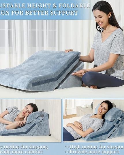 Bed Wedge Pillow for Sleeping 3PCS, 20-in-1 Adjustable Memory Foam Wedge Pillow for Acid Reflux, 3-in-1 Incline Wedge Pillow for After Surgery, Snoring, Back Pain(Dark Grey) - LeafyLoom