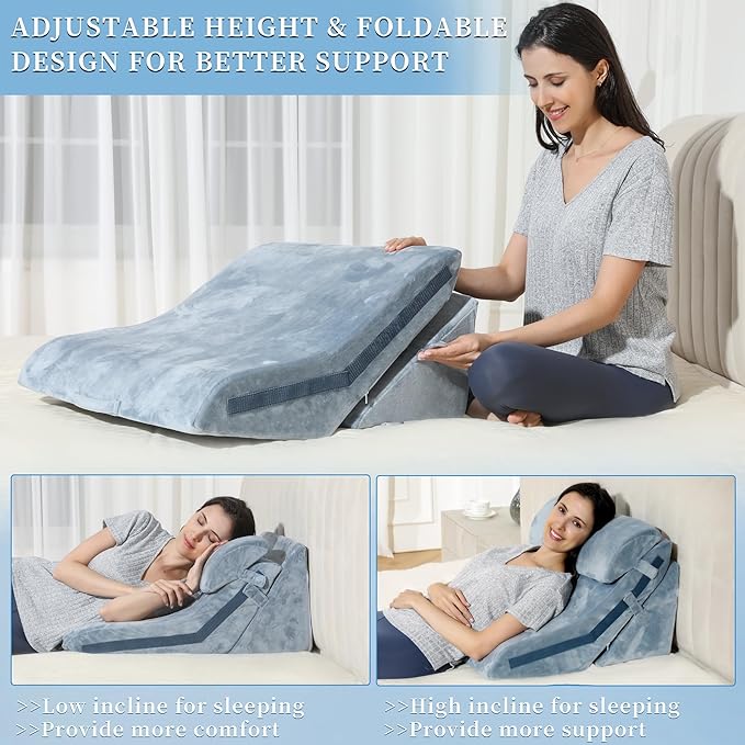 Bed Wedge Pillow for Sleeping 3PCS, 20-in-1 Adjustable Memory Foam Wedge Pillow for Acid Reflux, 3-in-1 Incline Wedge Pillow for After Surgery, Snoring, Back Pain(Dark Grey) - LeafyLoom